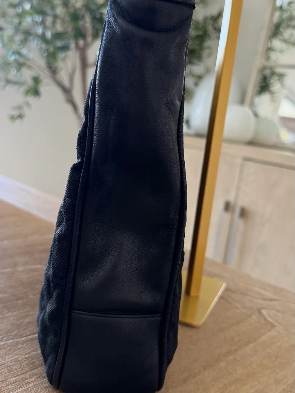 CHANEL Black Quilted Canvas Tote with Gold Chain-Strap